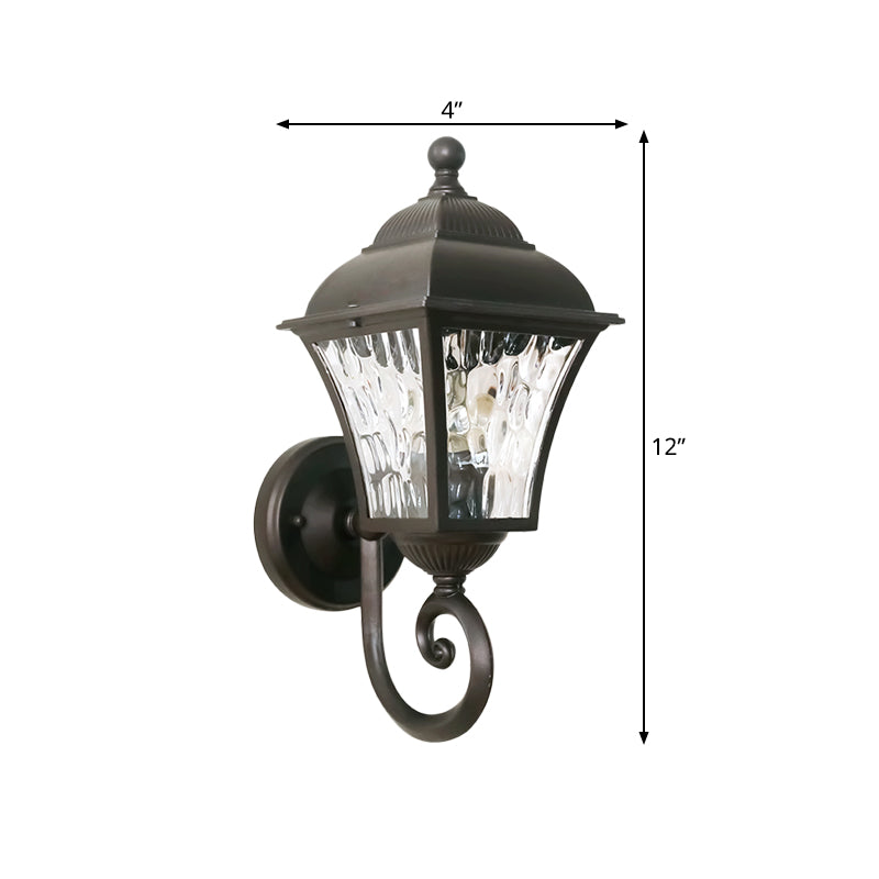 1-Bulb Wall Lighting Fixture Cottage Yard Sconce Light with Lantern Clear Dimpled Glass Shade in Dark Coffee Clearhalo 'Wall Lamps & Sconces' 'Wall Lights' Lighting' 818047