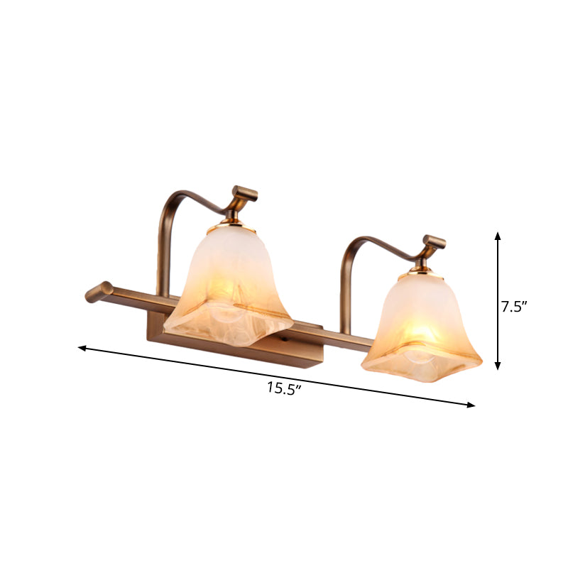 Country Bell Vanity Light Fixture 2/3 Lights Frosted White Glass Wall Mounted Lamp for Bathroom Clearhalo 'Vanity Lights' 'Wall Lights' Lighting' 818277