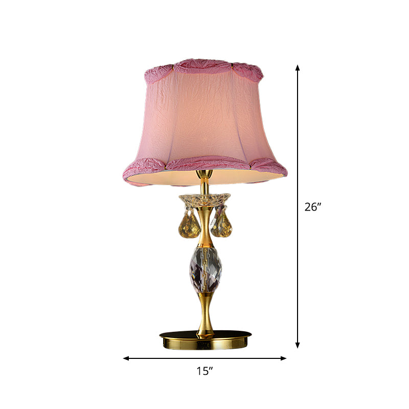Bell Fabric Night Table Lamp Simple 1 Light Bedroom Nightstand Light in Pink with Crystal Urn Base Clearhalo 'Lamps' 'Table Lamps' Lighting' 818364