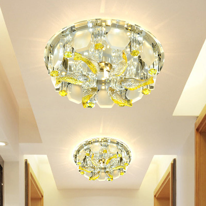 Yellow Fish Small Flushmount Lamp Modern Crystal Corridor LED Close to Ceiling Light, 7