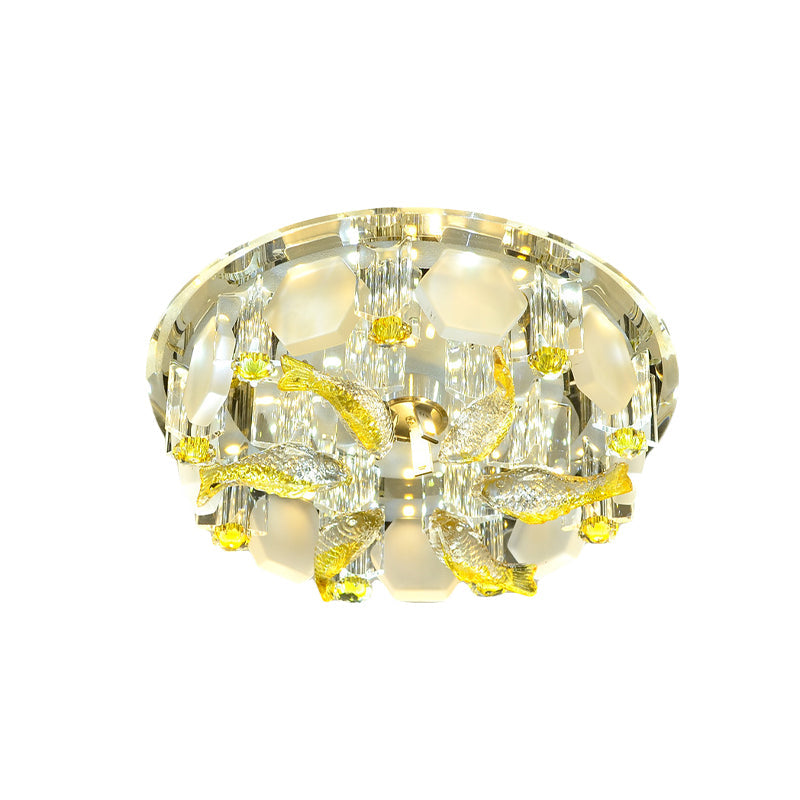 Yellow Fish Small Flushmount Lamp Modern Crystal Corridor LED Close to Ceiling Light, 7