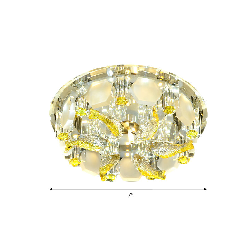 Yellow Fish Small Flushmount Lamp Modern Crystal Corridor LED Close to Ceiling Light, 7