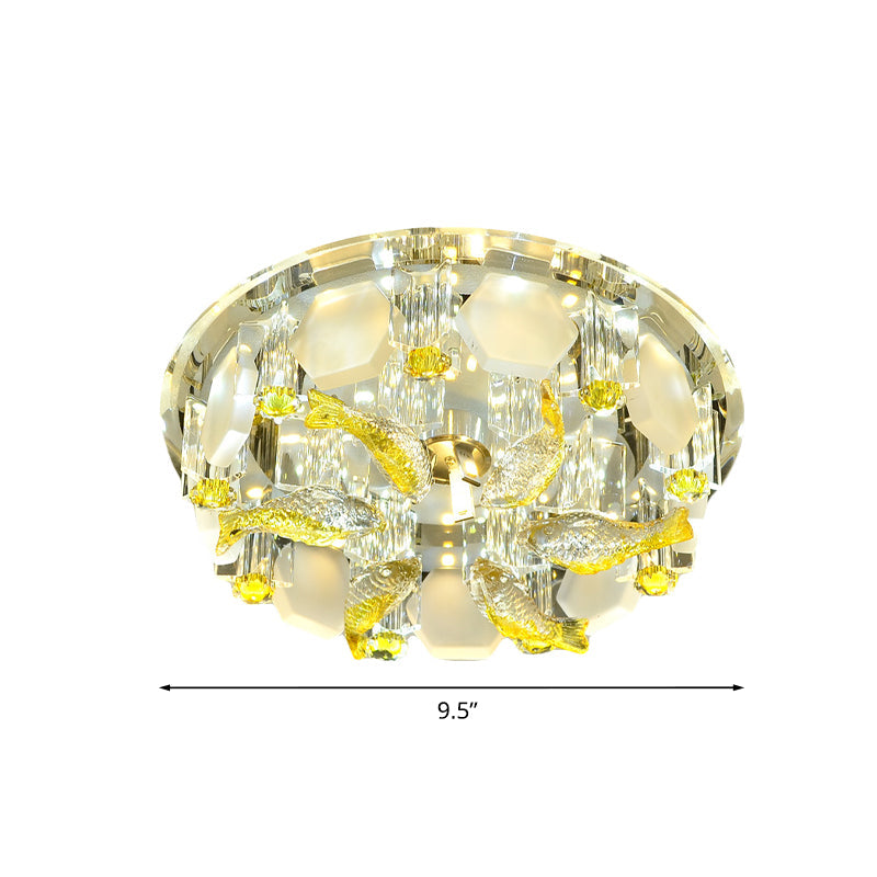 Yellow Fish Small Flushmount Lamp Modern Crystal Corridor LED Close to Ceiling Light, 7