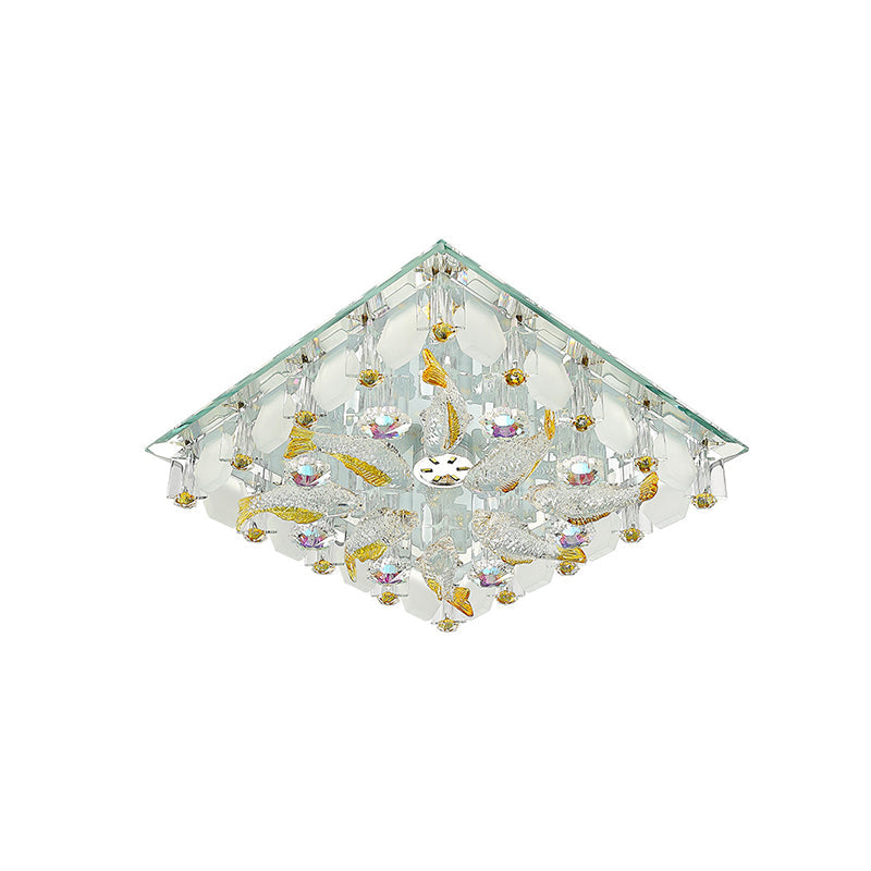 Small Squared LED Flush Ceiling Light Modernist Yellow Crystal Flush Mount Lighting with Fish Design, Warm/White Light Clearhalo 'Ceiling Lights' 'Close To Ceiling Lights' 'Close to ceiling' 'Flush mount' Lighting' 818406