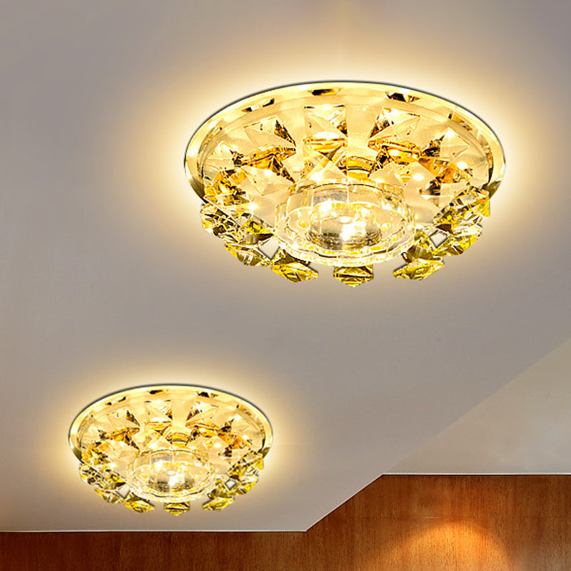 Flower Corridor Mini Flush Light Fixture Modern Crystal Yellow LED Close to Ceiling Lamp in Warm/White Light Yellow Clearhalo 'Ceiling Lights' 'Close To Ceiling Lights' 'Close to ceiling' 'Flush mount' Lighting' 818420