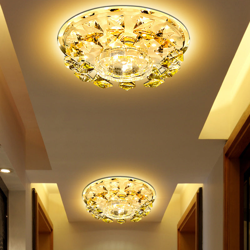 Flower Corridor Mini Flush Light Fixture Modern Crystal Yellow LED Close to Ceiling Lamp in Warm/White Light Clearhalo 'Ceiling Lights' 'Close To Ceiling Lights' 'Close to ceiling' 'Flush mount' Lighting' 818421