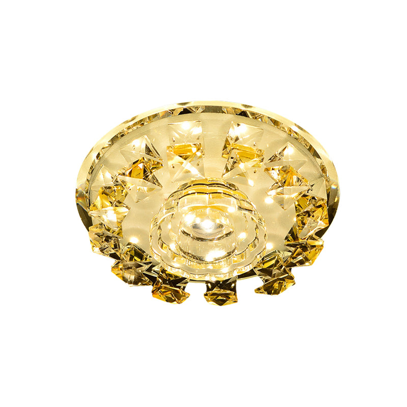 Flower Corridor Mini Flush Light Fixture Modern Crystal Yellow LED Close to Ceiling Lamp in Warm/White Light Clearhalo 'Ceiling Lights' 'Close To Ceiling Lights' 'Close to ceiling' 'Flush mount' Lighting' 818422