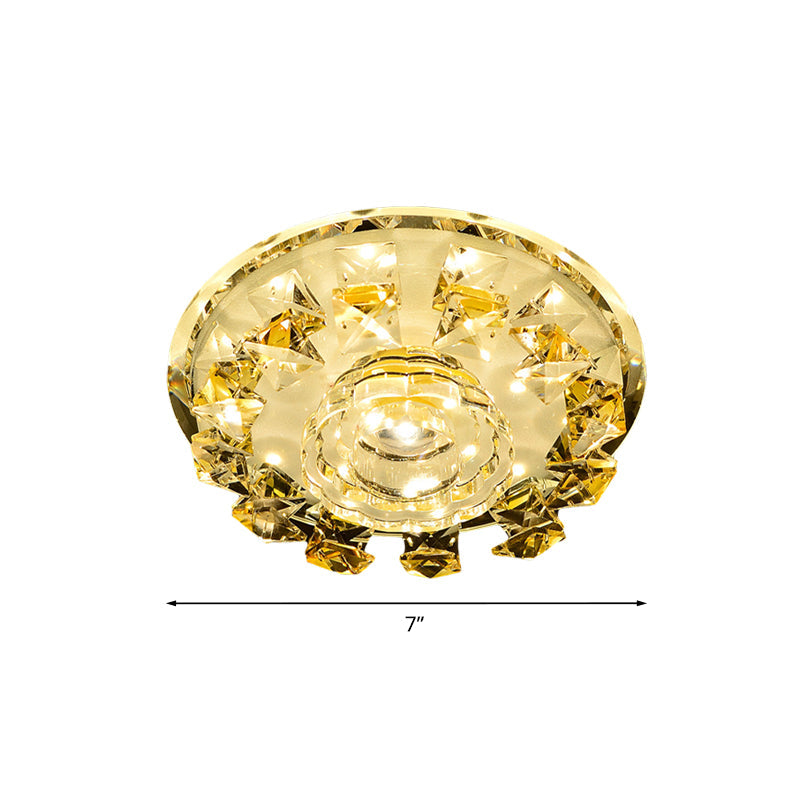 Flower Corridor Mini Flush Light Fixture Modern Crystal Yellow LED Close to Ceiling Lamp in Warm/White Light Clearhalo 'Ceiling Lights' 'Close To Ceiling Lights' 'Close to ceiling' 'Flush mount' Lighting' 818423