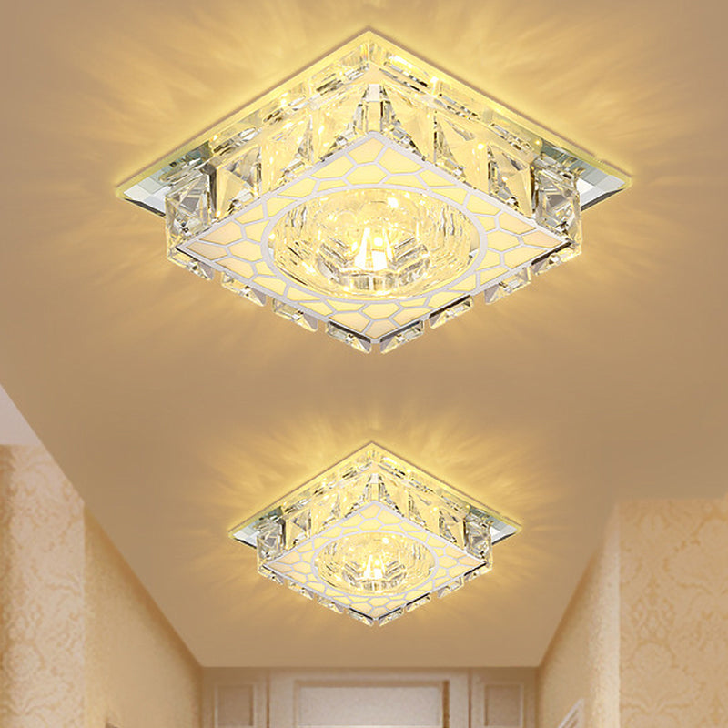 LED Ceiling Flush Light Modern Mini Round/Square Clear Crystal Flushmount Lighting for Hallway Clear Square Plate Clearhalo 'Ceiling Lights' 'Close To Ceiling Lights' 'Close to ceiling' 'Flush mount' Lighting' 818428