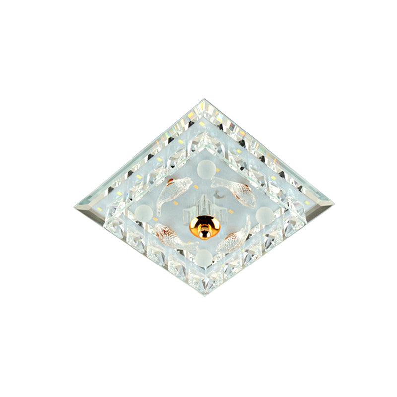 Clear Crystal Square Mini Flush Light Simple Passage 7