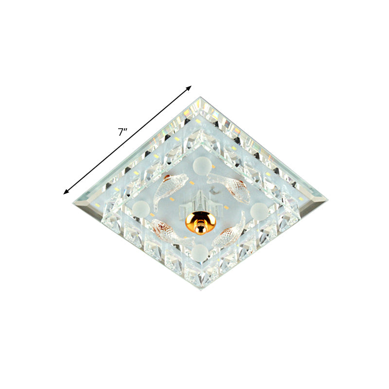 Clear Crystal Square Mini Flush Light Simple Passage 7