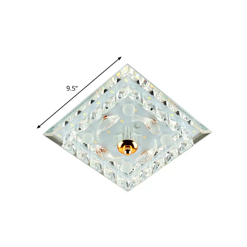 Clear Crystal Square Mini Flush Light Simple Passage 7