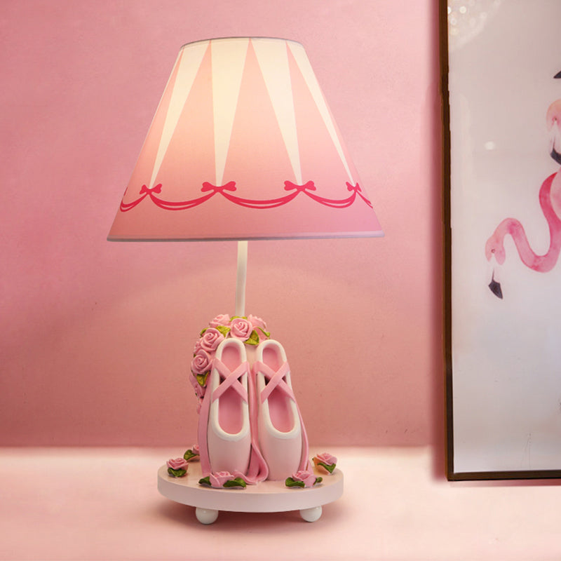Ballet Shoes Girl's Bedside Night Lamp Resin 1 Head Kids Style Table Light with Cone Shade in Pink Pink Clearhalo 'Lamps' 'Table Lamps' Lighting' 818653