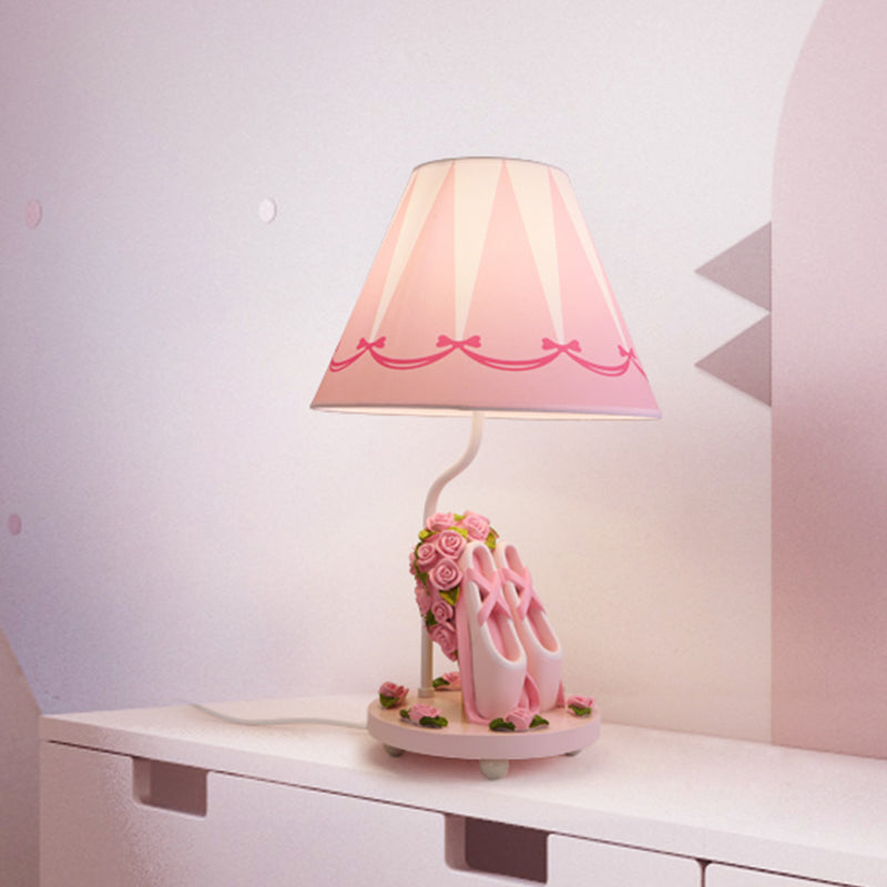 Ballet Shoes Girl's Bedside Night Lamp Resin 1 Head Kids Style Table Light with Cone Shade in Pink Clearhalo 'Lamps' 'Table Lamps' Lighting' 818654