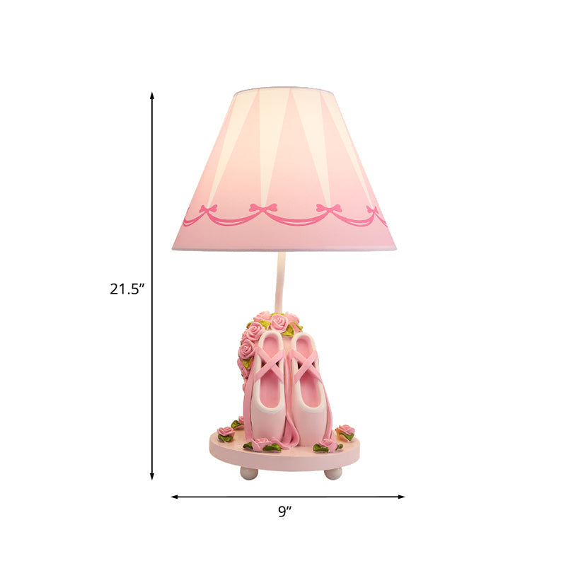 Ballet Shoes Girl's Bedside Night Lamp Resin 1 Head Kids Style Table Light with Cone Shade in Pink Clearhalo 'Lamps' 'Table Lamps' Lighting' 818656
