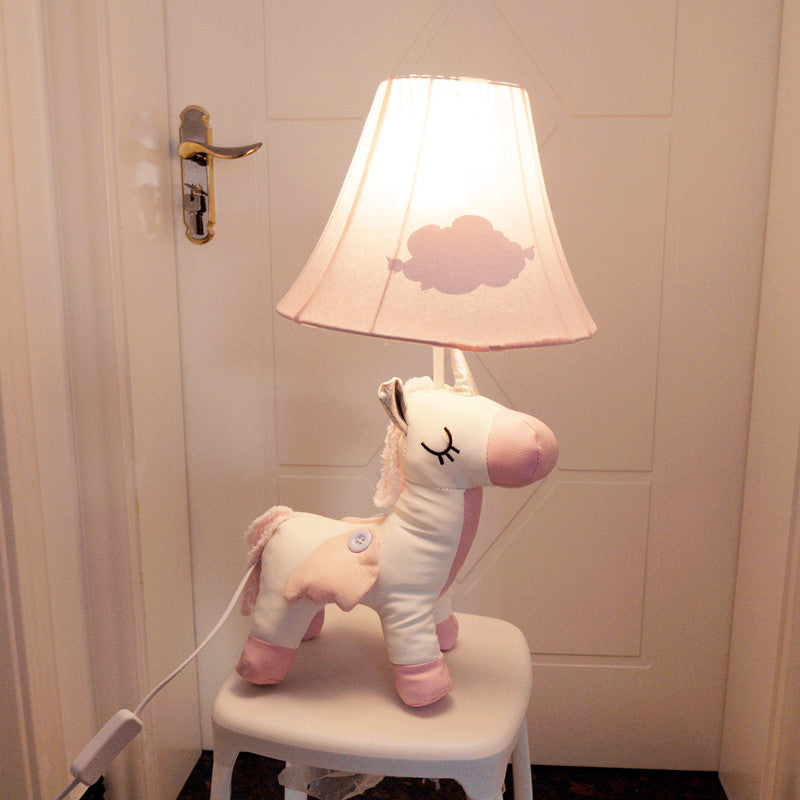 Cartoon Unicorn Cotton Night Light 1-Light Table Lamp with Flared Fabric Shade in Pink Pink Clearhalo 'Lamps' 'Table Lamps' Lighting' 818669