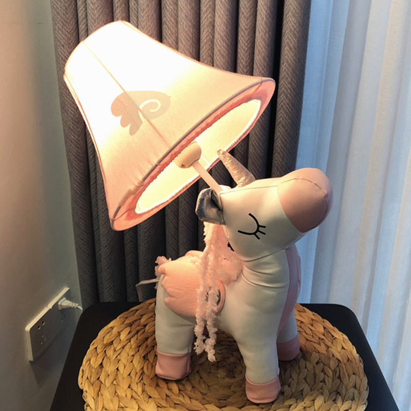 Cartoon Unicorn Cotton Night Light 1-Light Table Lamp with Flared Fabric Shade in Pink Clearhalo 'Lamps' 'Table Lamps' Lighting' 818670