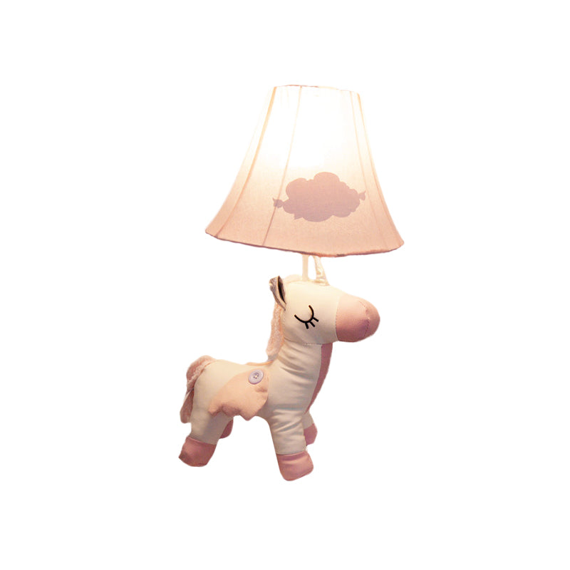 Cartoon Unicorn Cotton Night Light 1-Light Table Lamp with Flared Fabric Shade in Pink Clearhalo 'Lamps' 'Table Lamps' Lighting' 818671
