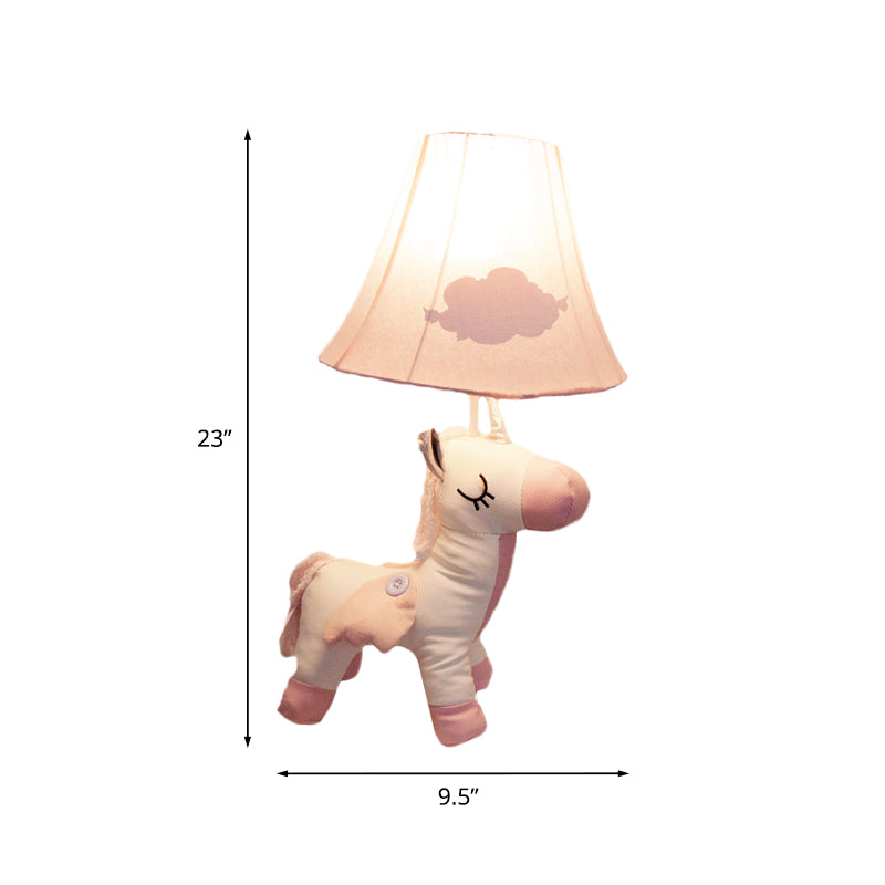 Cartoon Unicorn Cotton Night Light 1-Light Table Lamp with Flared Fabric Shade in Pink Clearhalo 'Lamps' 'Table Lamps' Lighting' 818672