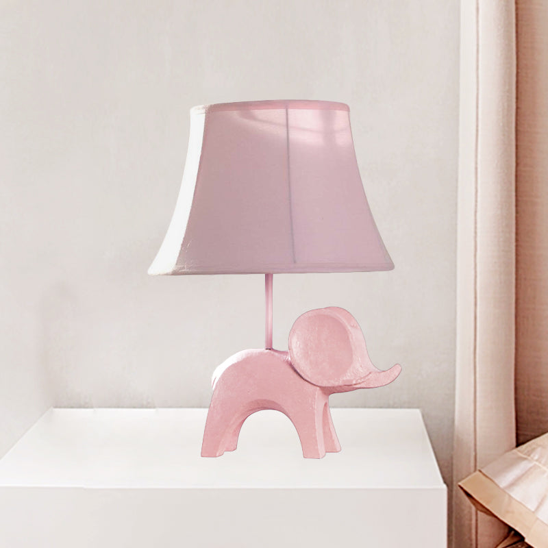 Cartoon 1 Bulb Table Lamp Pink Elephant/Peacock Blue/Yellow Rhinoceros Nightstand Light with Drum/Flared/Chevron Fabric Shade Pink Clearhalo 'Lamps' 'Table Lamps' Lighting' 818687