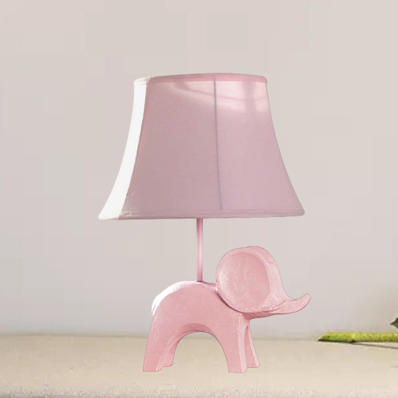 Cartoon 1 Bulb Table Lamp Pink Elephant/Peacock Blue/Yellow Rhinoceros Nightstand Light with Drum/Flared/Chevron Fabric Shade Clearhalo 'Lamps' 'Table Lamps' Lighting' 818689