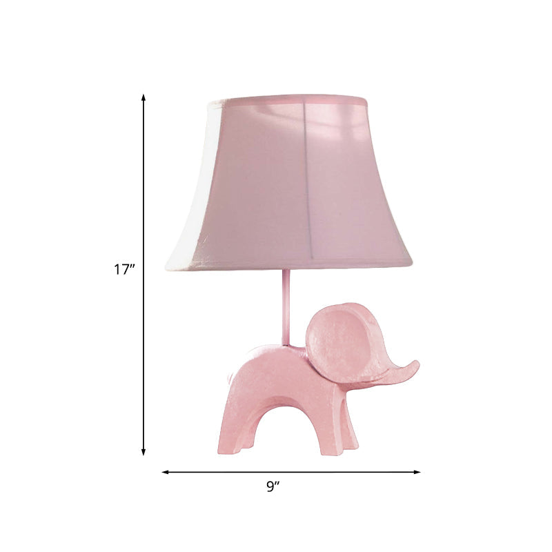 Cartoon 1 Bulb Table Lamp Pink Elephant/Peacock Blue/Yellow Rhinoceros Nightstand Light with Drum/Flared/Chevron Fabric Shade Clearhalo 'Lamps' 'Table Lamps' Lighting' 818691