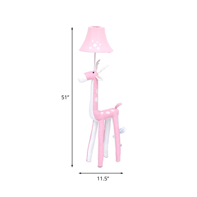 Soft Deer Stand Up Lamp Cartoon Fabric Single-Bulb Girl's Bedside Floor Standing Light with Lampshade in Pink Clearhalo 'Floor Lamps' 'Lamps' Lighting' 818856