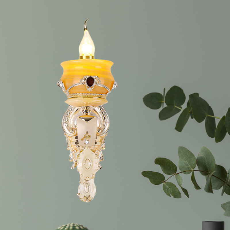 Candlestick Jade Wall Lamp Sconce Vintage 1/2-Head Bedroom Wall Light Fixture in Gold with Crystal Drop Clearhalo 'Wall Lamps & Sconces' 'Wall Lights' Lighting' 819027