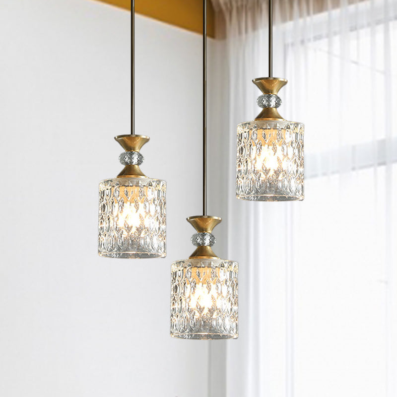 Cylindrical Crystal Cluster Pendant Light Luxurious 3 Lights Restaurant Down Lighting in Gold Clearhalo 'Ceiling Lights' 'Modern Pendants' 'Modern' 'Pendant Lights' 'Pendants' Lighting' 819048