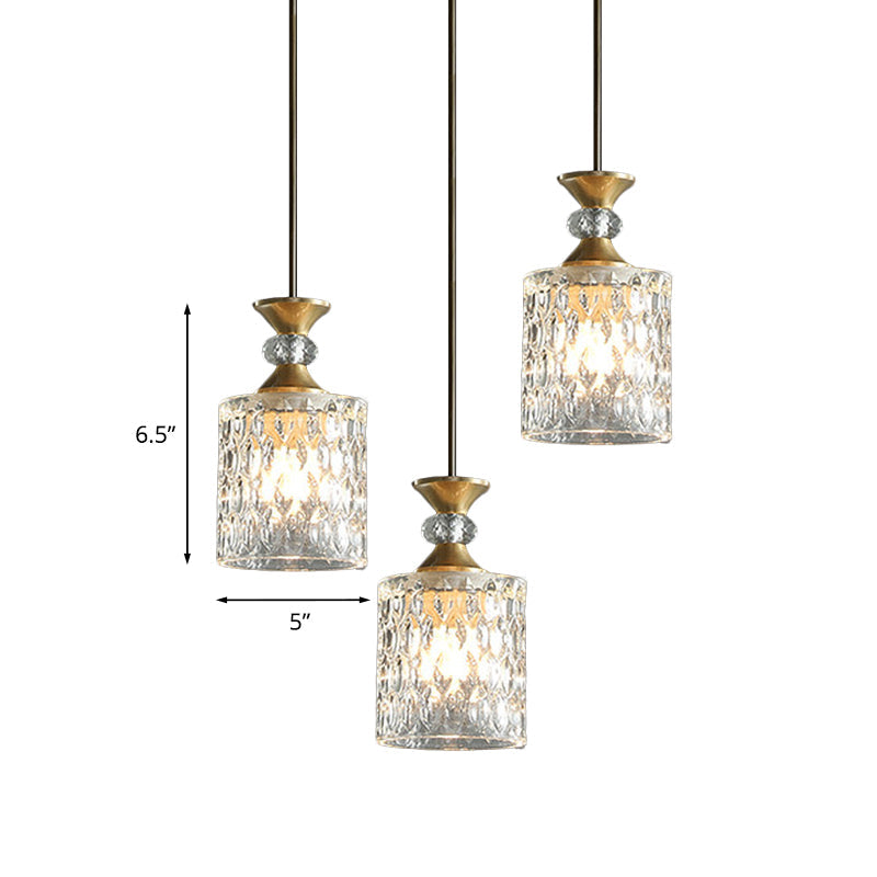 Cylindrical Crystal Cluster Pendant Light Luxurious 3 Lights Restaurant Down Lighting in Gold Clearhalo 'Ceiling Lights' 'Modern Pendants' 'Modern' 'Pendant Lights' 'Pendants' Lighting' 819050