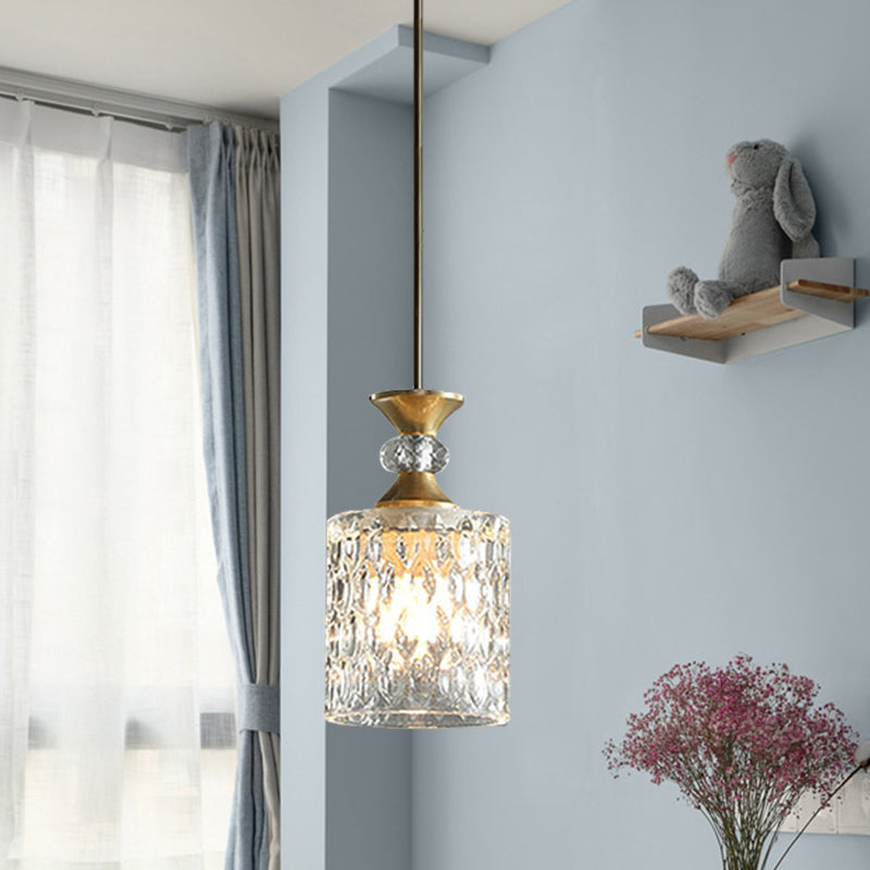 Column K9 Crystal Drop Lamp Postmodern 1-Bulb Restaurant Down Lighting Pendant in Gold Clearhalo 'Ceiling Lights' 'Modern Pendants' 'Modern' 'Pendant Lights' 'Pendants' Lighting' 819064