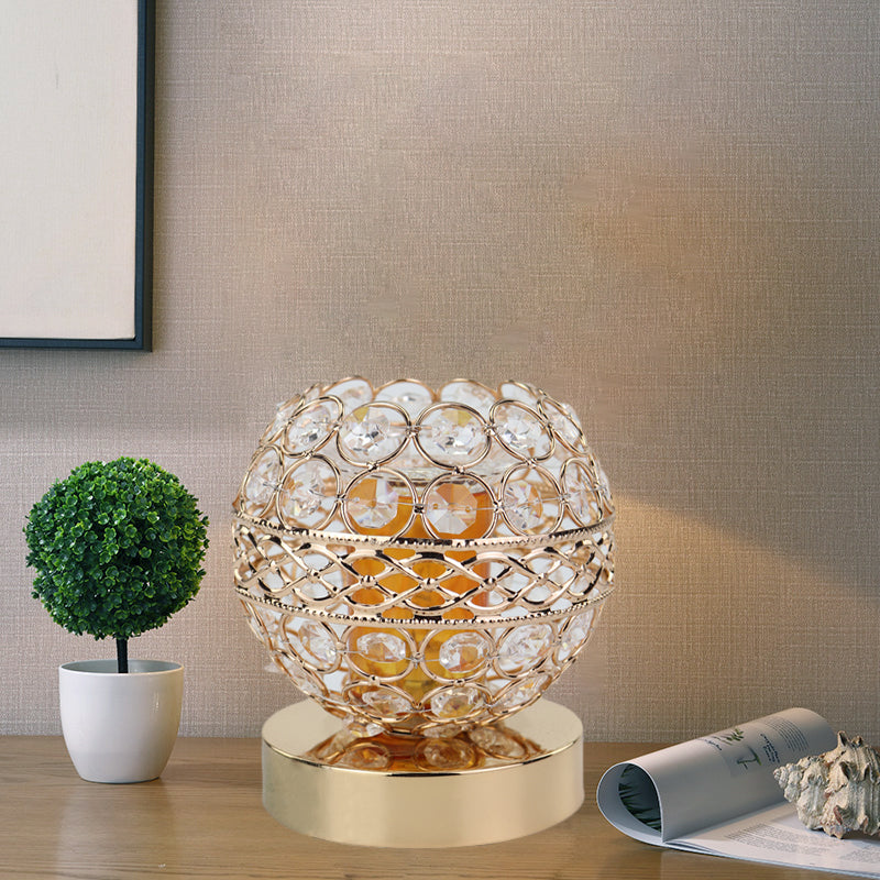 Inserted Crystal Globe Night Light Retro 1 Bulb Bedroom Nightstand Lamp in Gold with Aromatherapy Plate Gold Clearhalo 'Lamps' 'Table Lamps' Lighting' 819067