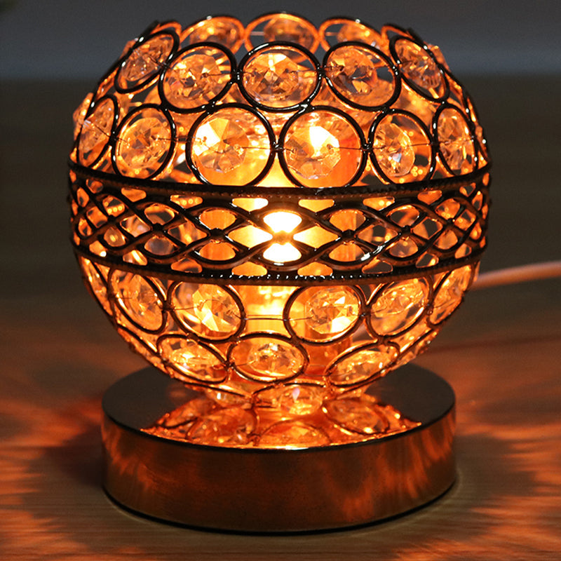 Inserted Crystal Globe Night Light Retro 1 Bulb Bedroom Nightstand Lamp in Gold with Aromatherapy Plate Clearhalo 'Lamps' 'Table Lamps' Lighting' 819068