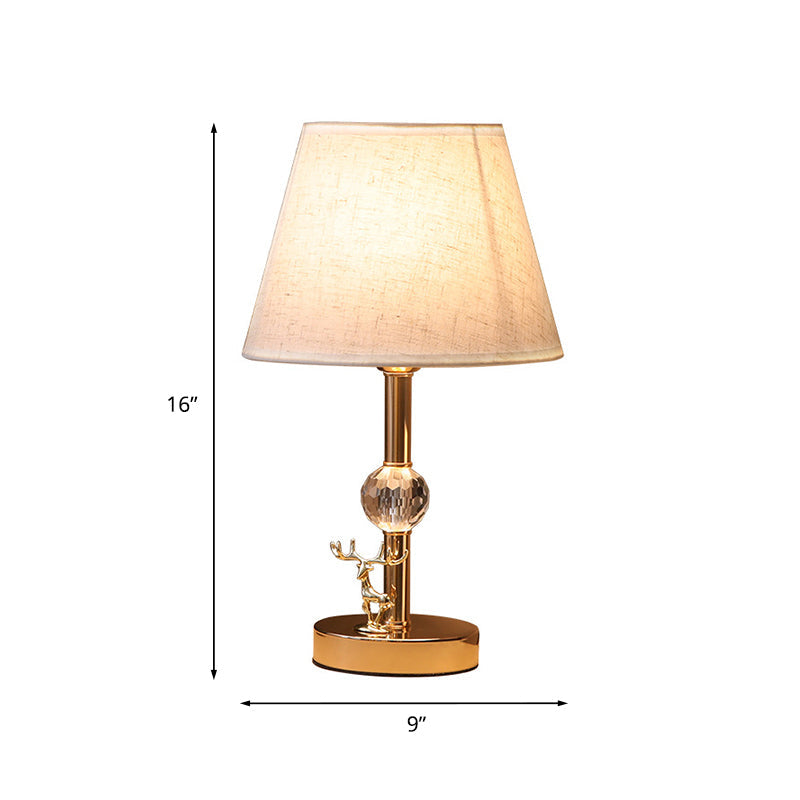 Minimalism Cone Table Light 1 Head Fabric Night Lamp in Gold with Crystal and Deer Decoration Clearhalo 'Lamps' 'Table Lamps' Lighting' 819074