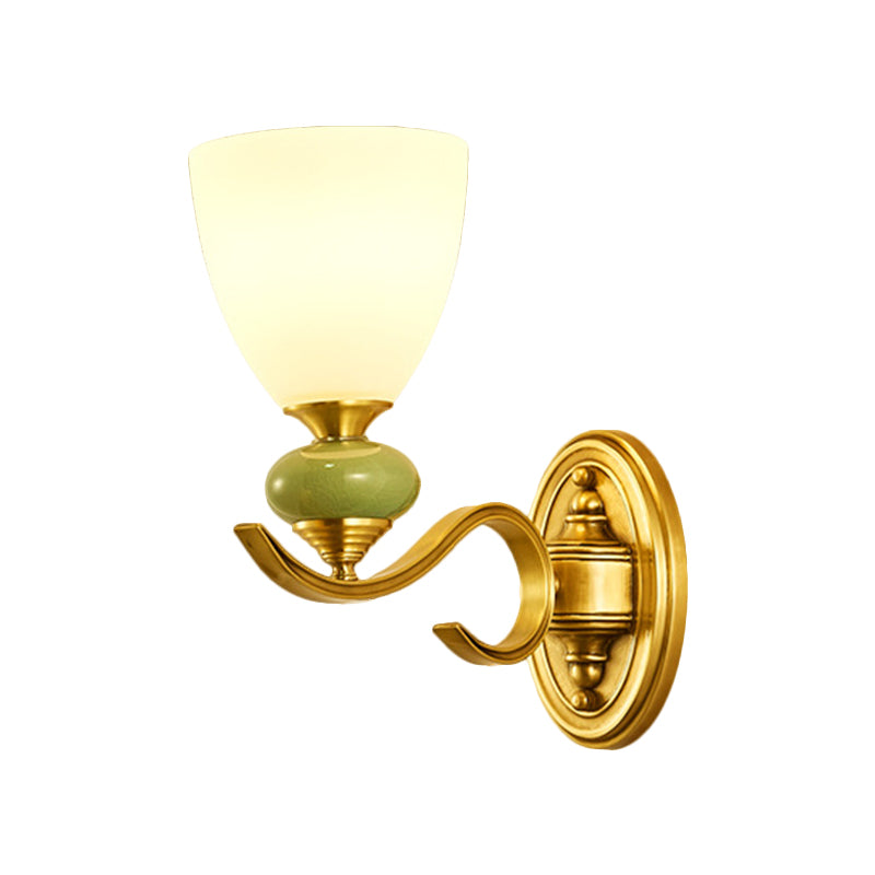 Vintage Conic Wall Mount Light Fixture 1/2-Head Opal Glass Up Wall Lamp in Gold for Living Room Clearhalo 'Wall Lamps & Sconces' 'Wall Lights' Lighting' 819111