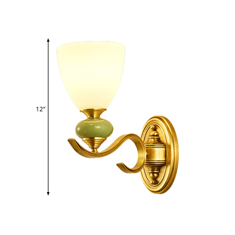 Vintage Conic Wall Mount Light Fixture 1/2-Head Opal Glass Up Wall Lamp in Gold for Living Room Clearhalo 'Wall Lamps & Sconces' 'Wall Lights' Lighting' 819113