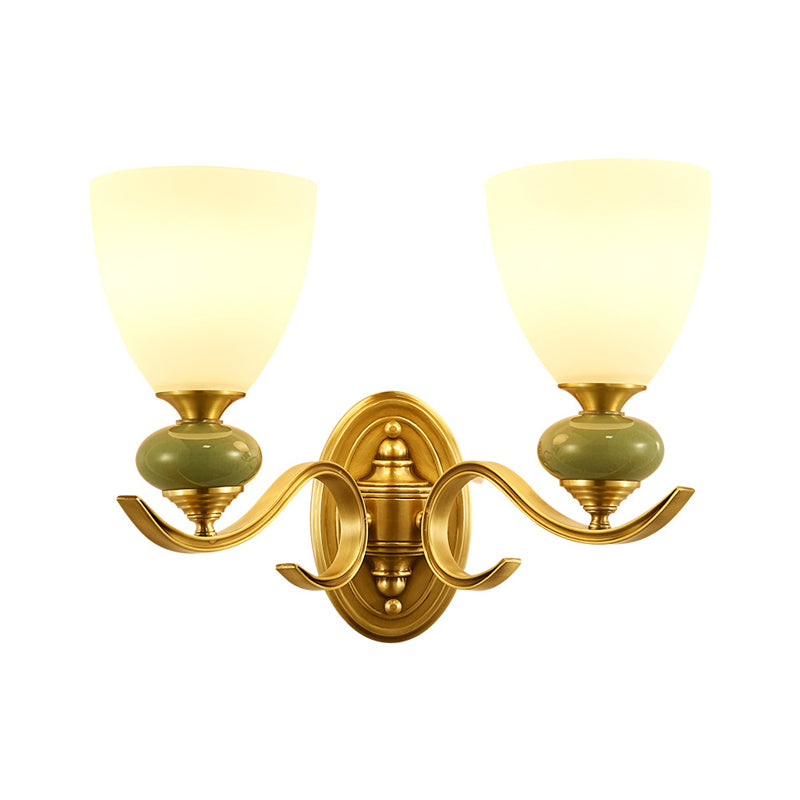 Vintage Conic Wall Mount Light Fixture 1/2-Head Opal Glass Up Wall Lamp in Gold for Living Room Clearhalo 'Wall Lamps & Sconces' 'Wall Lights' Lighting' 819117