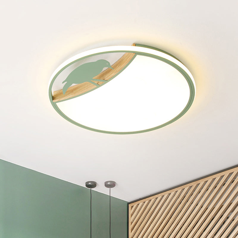 White/Grey/Green Round Flush Light Fixture Nordic LED Acrylic Flush Mounted Lamp with Bird Deco Green Clearhalo 'Ceiling Lights' 'Close To Ceiling Lights' 'Close to ceiling' Lighting' 819240