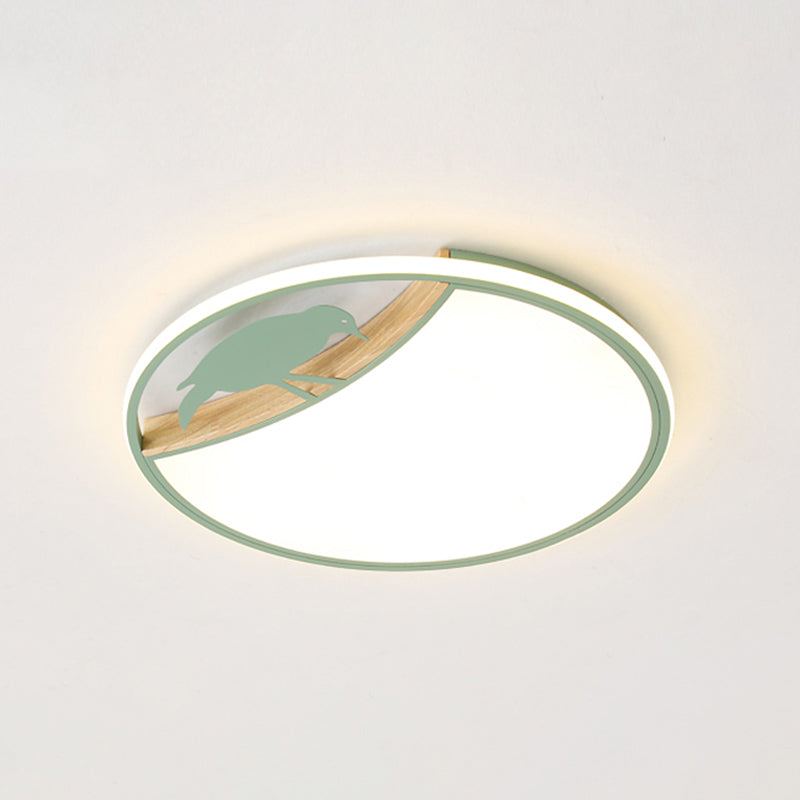 White/Grey/Green Round Flush Light Fixture Nordic LED Acrylic Flush Mounted Lamp with Bird Deco Clearhalo 'Ceiling Lights' 'Close To Ceiling Lights' 'Close to ceiling' Lighting' 819242