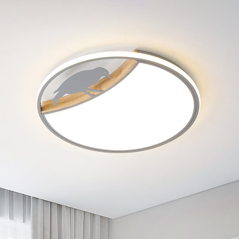 White/Grey/Green Round Flush Light Fixture Nordic LED Acrylic Flush Mounted Lamp with Bird Deco Grey Clearhalo 'Ceiling Lights' 'Close To Ceiling Lights' 'Close to ceiling' Lighting' 819248