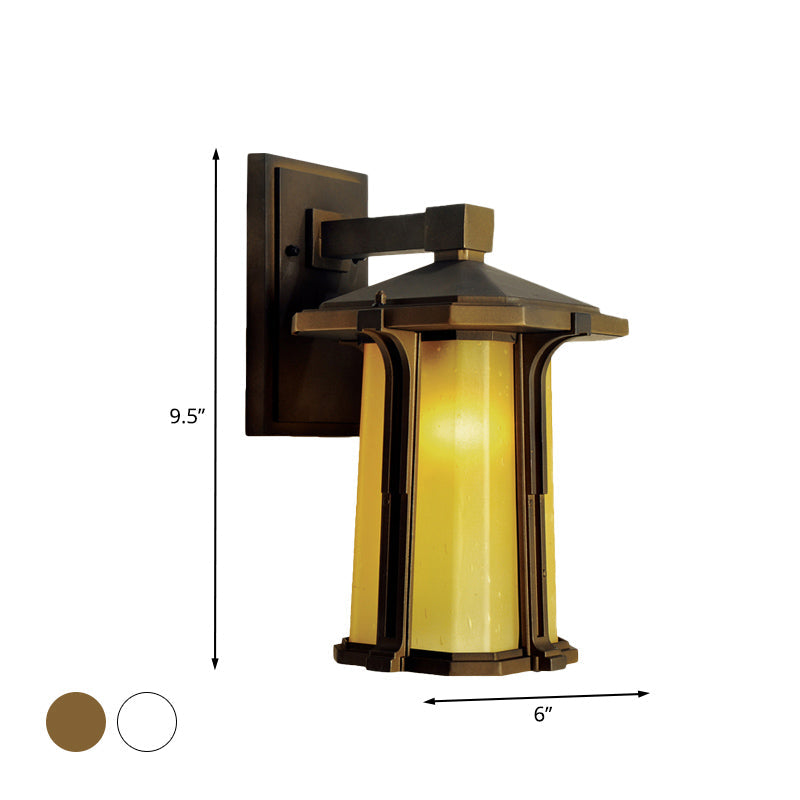 Tan/White Glass Lantern Sconce Retro Style Single Head Outdoor Wall Mounted Light Fixture Clearhalo 'Wall Lamps & Sconces' 'Wall Lights' Lighting' 819863