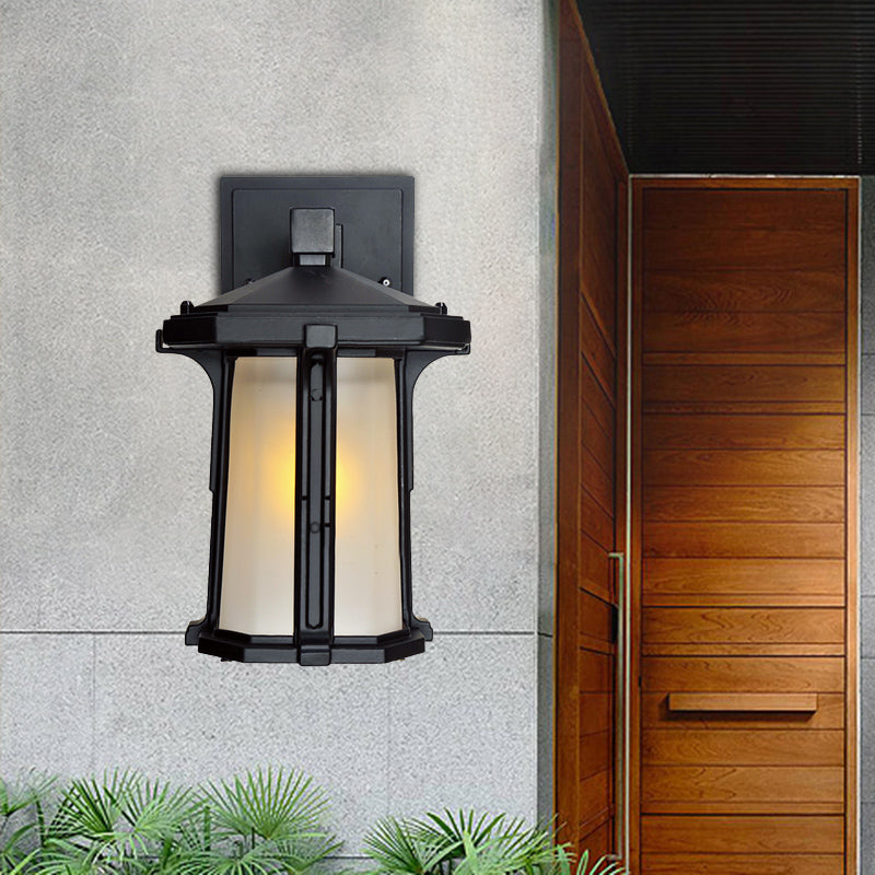 Tan/White Glass Lantern Sconce Retro Style Single Head Outdoor Wall Mounted Light Fixture Clearhalo 'Wall Lamps & Sconces' 'Wall Lights' Lighting' 819865