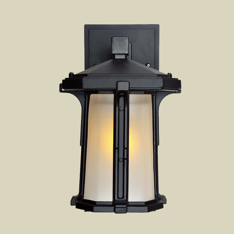 Tan/White Glass Lantern Sconce Retro Style Single Head Outdoor Wall Mounted Light Fixture Clearhalo 'Wall Lamps & Sconces' 'Wall Lights' Lighting' 819867