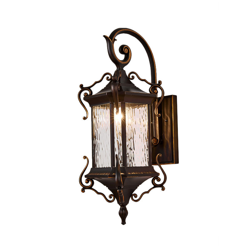 Water Glass Coffee Wall Light Lantern Single Bulb Rural Wall Sconce Lamp with Metal Scrolled Arm Clearhalo 'Wall Lamps & Sconces' 'Wall Lights' Lighting' 819990