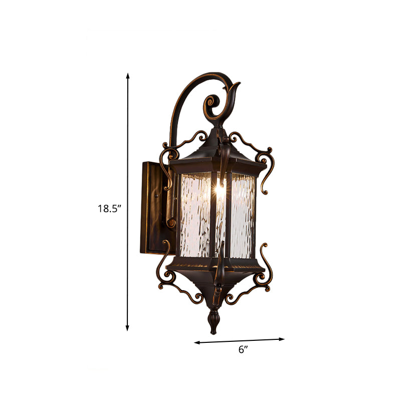 Water Glass Coffee Wall Light Lantern Single Bulb Rural Wall Sconce Lamp with Metal Scrolled Arm Clearhalo 'Wall Lamps & Sconces' 'Wall Lights' Lighting' 819991