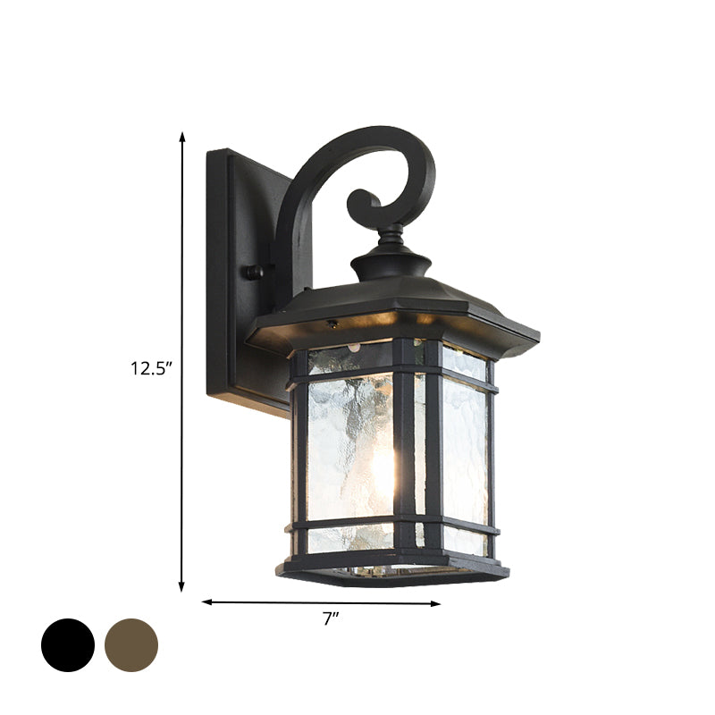 Bronze Curvy Arm Wall Lighting Countryside Clear Ripple Glass Single Head Outdoor Sconce Clearhalo 'Wall Lamps & Sconces' 'Wall Lights' Lighting' 820017