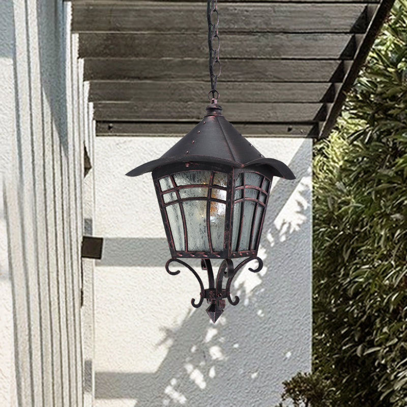 Frosted Glass Birdcage Pendant Light Rustic 1 Head Outdoor Ceiling Hang Fixture in Coffee Clearhalo 'Ceiling Lights' 'Glass shade' 'Glass' 'Pendant Lights' 'Pendants' Lighting' 820113