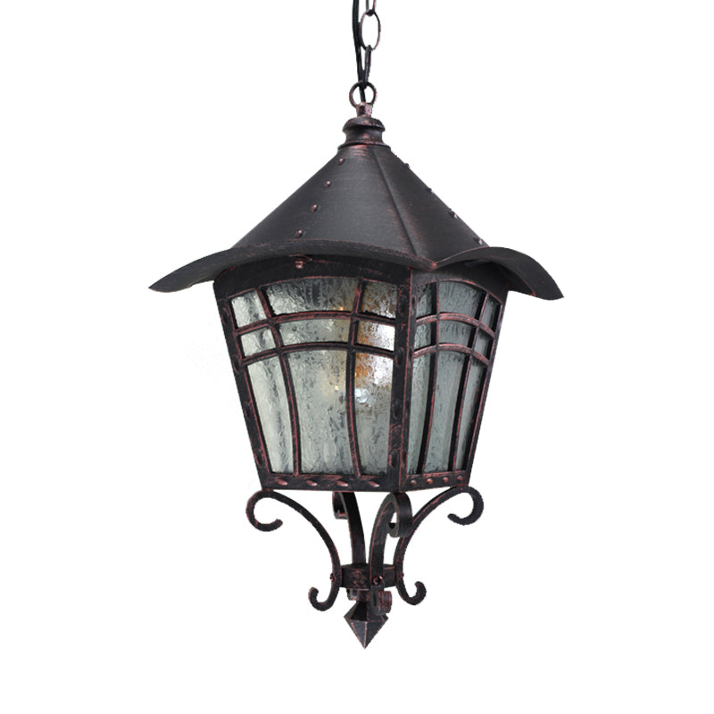 Frosted Glass Birdcage Pendant Light Rustic 1 Head Outdoor Ceiling Hang Fixture in Coffee Clearhalo 'Ceiling Lights' 'Glass shade' 'Glass' 'Pendant Lights' 'Pendants' Lighting' 820114