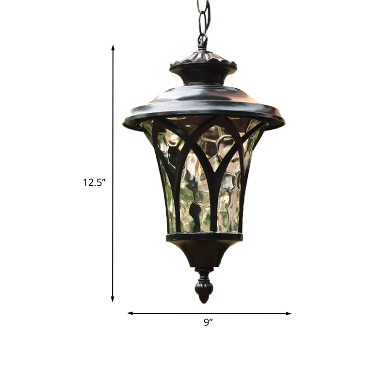 Retro Lantern Hanging Ceiling Light 1 Bulb Clear Dimple Glass Pendant Lighting Fixture in Black Clearhalo 'Ceiling Lights' 'Glass shade' 'Glass' 'Pendant Lights' 'Pendants' Lighting' 820119