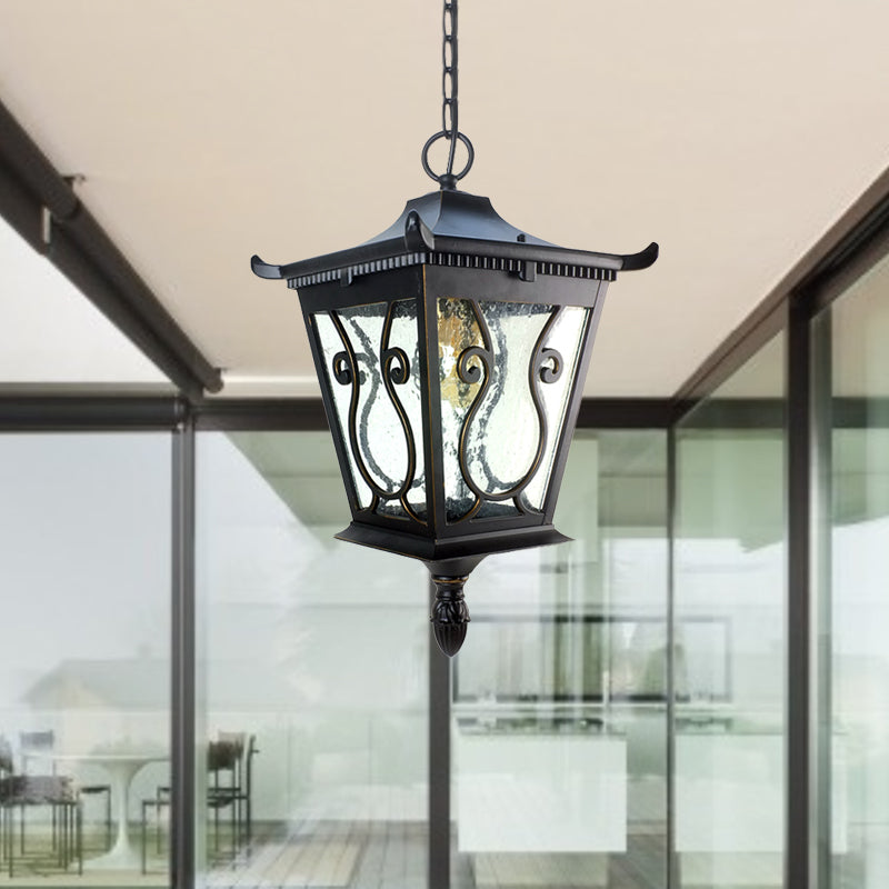 Black 1 Light Pendant Lamp Rural Clear Glass Pavilion Hanging Ceiling Light for Outdoor Black Clearhalo 'Ceiling Lights' 'Glass shade' 'Glass' 'Pendant Lights' 'Pendants' Lighting' 820120